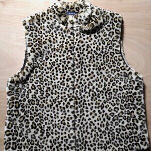Preston York Leopard Print Vest Large Women's Faux Fur Full Zip Acrylic Lined